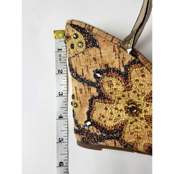 Richard Tyler Wedges Beads Embroidery Brown and Gold Sandals Size 6.5 - Picture 13 of 14